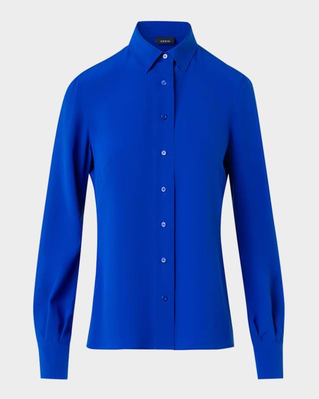 Silk Crepe Button-Down Tunic Blouse